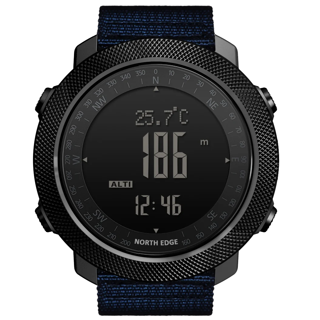 North Edge Apache Men's Sport Watch Full Metal Watch Case Nylon Band Outerdoor Digital Waterproof 50M Watch