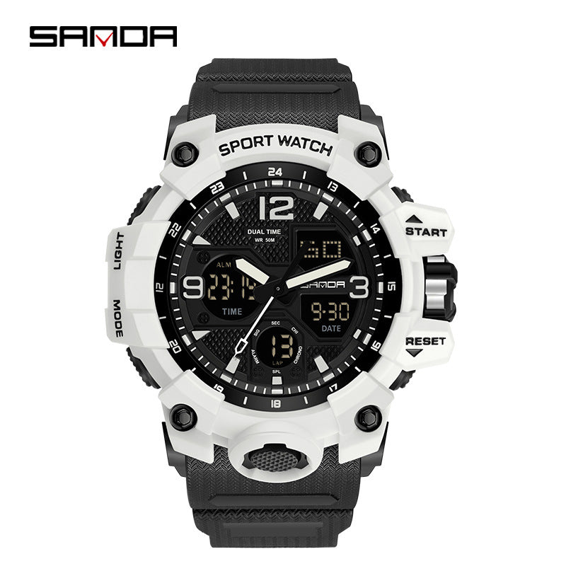 Sanda Hot-Selling Watch Korean Version Student Party Multi-Functional Waterproof Alarm Clock Electronic Watch Cool Dual Display Luminous Sports Watch