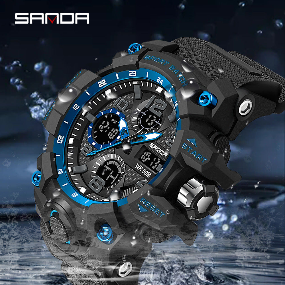 Sanda Hot-Selling Watch Korean Version Student Party Multi-Functional Waterproof Alarm Clock Electronic Watch Cool Dual Display Luminous Sports Watch