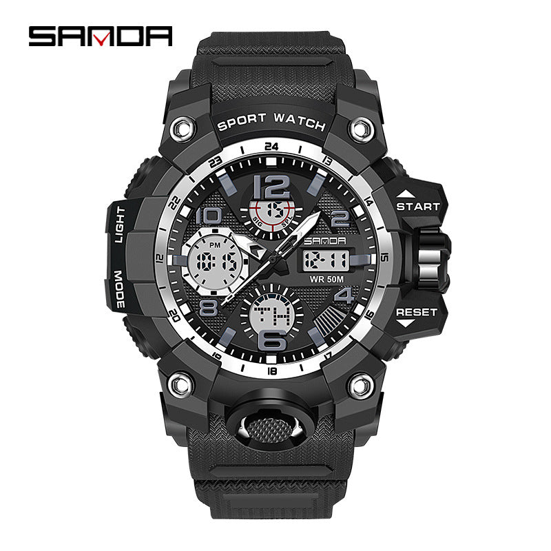 Sanda Hot-Selling Watch Korean Version Student Party Multi-Functional Waterproof Alarm Clock Electronic Watch Cool Dual Display Luminous Sports Watch