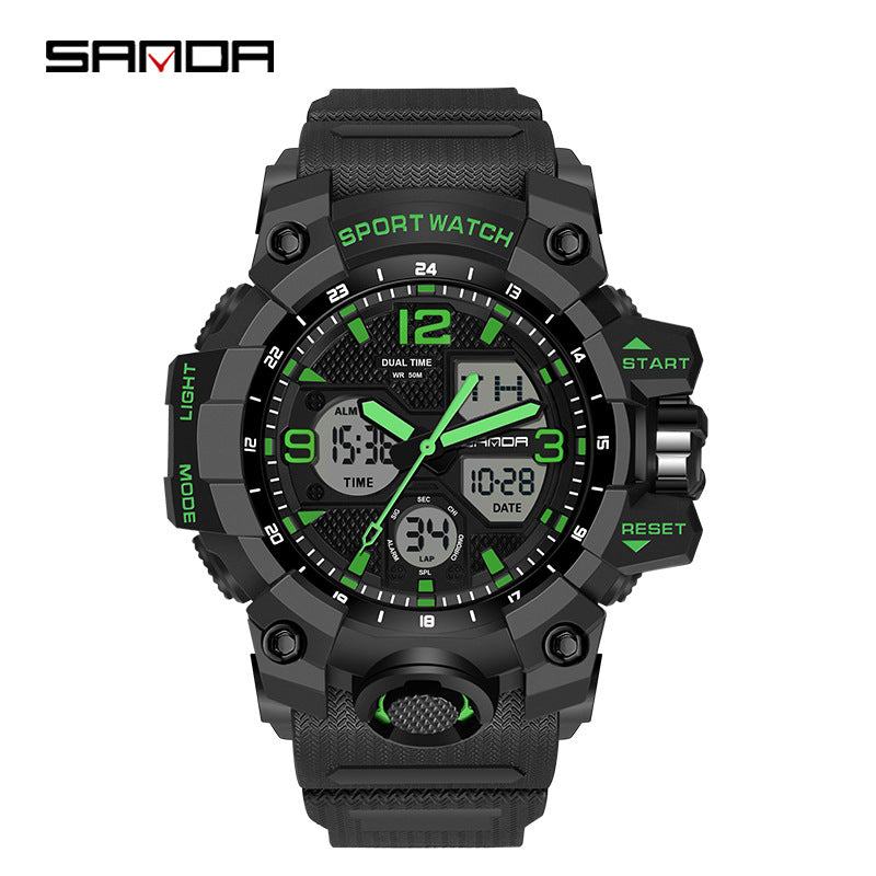 Sanda Hot-Selling Watch Korean Version Student Party Multi-Functional Waterproof Alarm Clock Electronic Watch Cool Dual Display Luminous Sports Watch