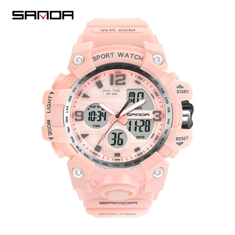 Sanda Hot-Selling Watch Korean Version Student Party Multi-Functional Waterproof Alarm Clock Electronic Watch Cool Dual Display Luminous Sports Watch