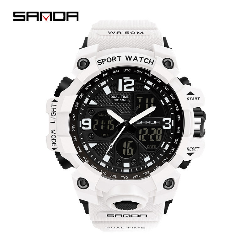 Sanda Hot-Selling Watch Korean Version Student Party Multi-Functional Waterproof Alarm Clock Electronic Watch Cool Dual Display Luminous Sports Watch