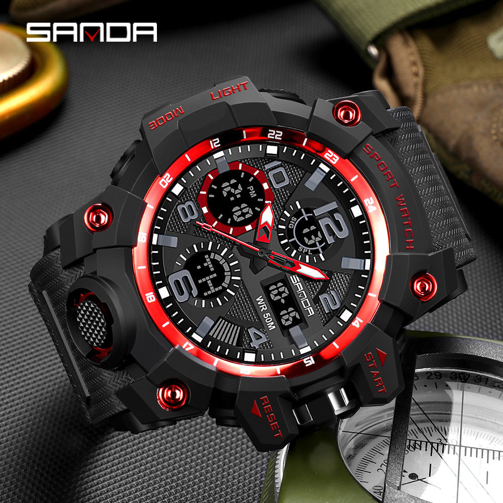 Sanda Hot-Selling Watch Korean Version Student Party Multi-Functional Waterproof Alarm Clock Electronic Watch Cool Dual Display Luminous Sports Watch