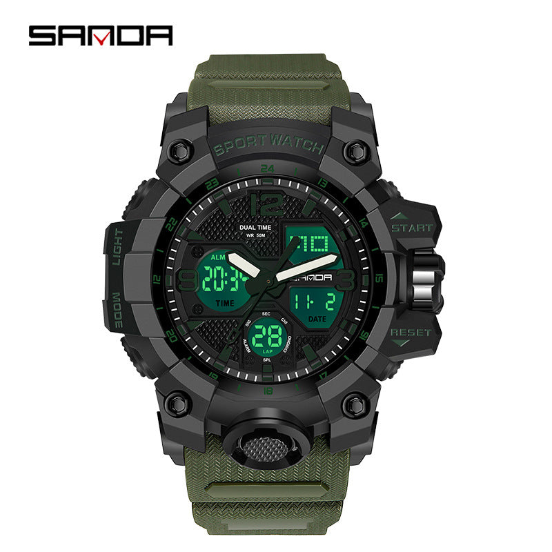 Sanda Hot-Selling Watch Korean Version Student Party Multi-Functional Waterproof Alarm Clock Electronic Watch Cool Dual Display Luminous Sports Watch