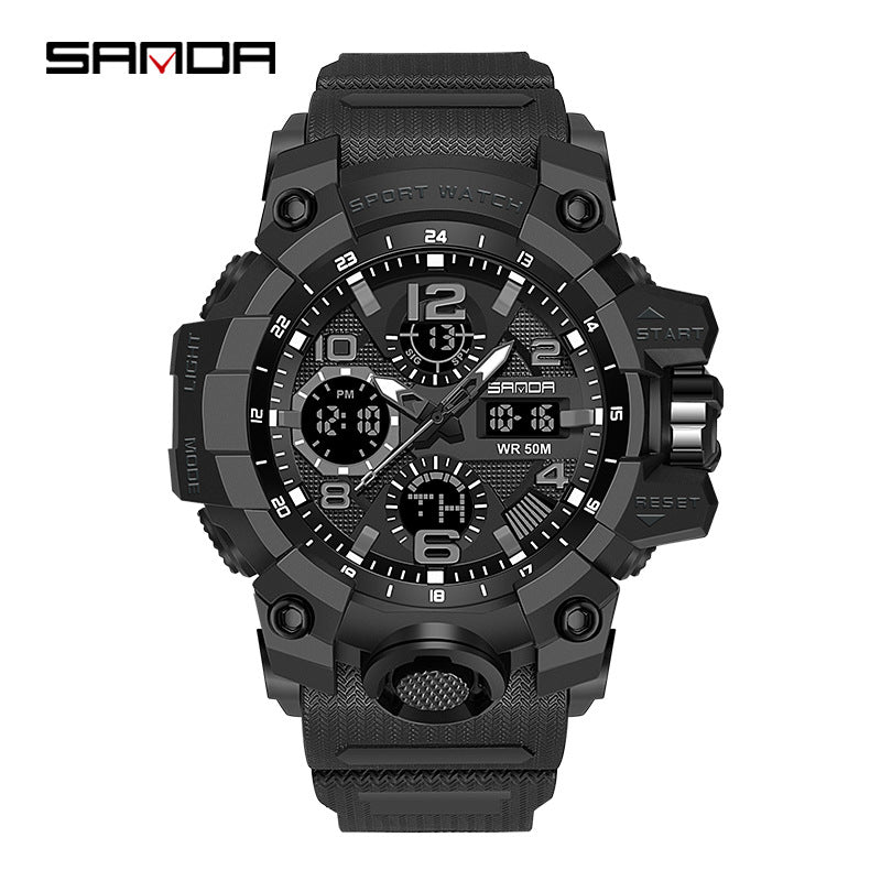 Sanda Hot-Selling Watch Korean Version Student Party Multi-Functional Waterproof Alarm Clock Electronic Watch Cool Dual Display Luminous Sports Watch