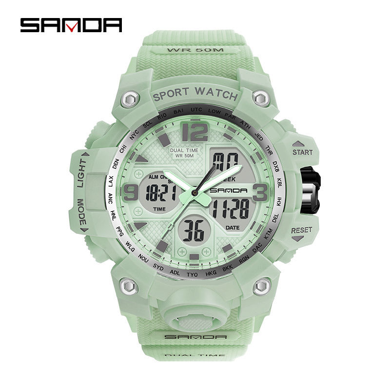 Sanda Hot-Selling Watch Korean Version Student Party Multi-Functional Waterproof Alarm Clock Electronic Watch Cool Dual Display Luminous Sports Watch