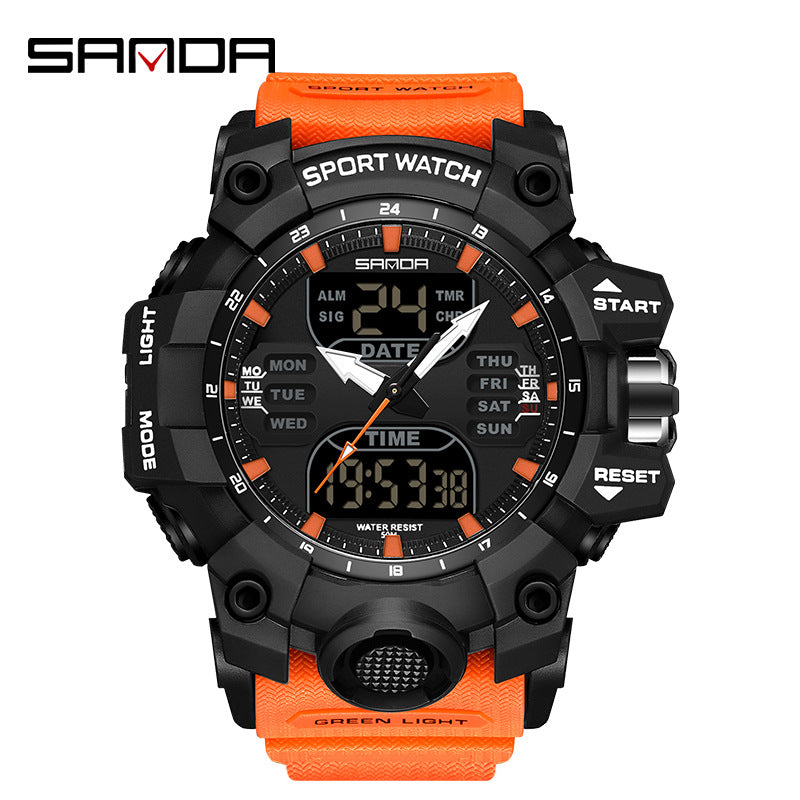 Sanda Hot-Selling Watch Korean Version Student Party Multi-Functional Waterproof Alarm Clock Electronic Watch Cool Dual Display Luminous Sports Watch