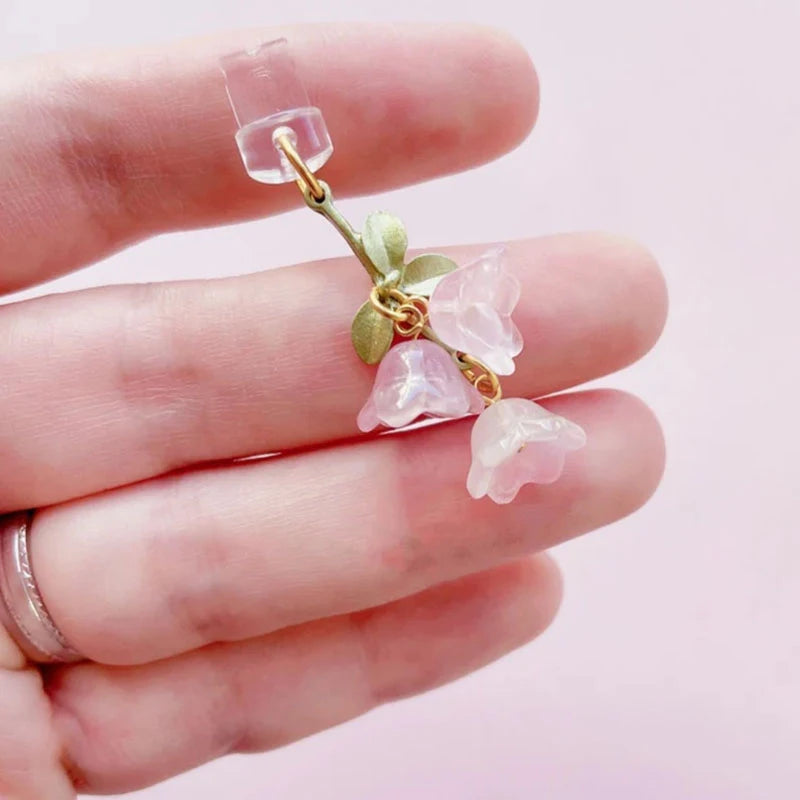 1PC For Phone/Type-C Interface Cute Pink Lily Of The Valley Phone Charm Flower Green Leaf Dust Plug DIY Accessories