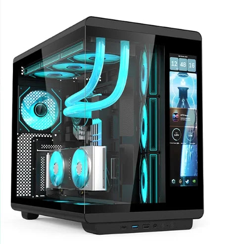4 RGB Fans Included Gaming PC Case with LCD Screen, ATX MATX Tempered Glass, Supports 400mm GPU 360 Liquid Cooler