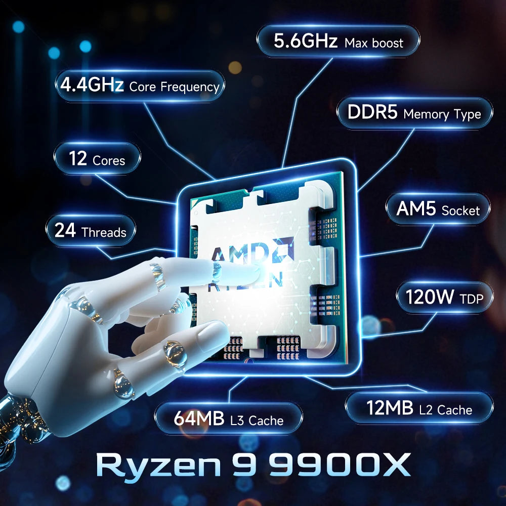 AMD Ryzen 9 9900X Game CPU R9 9900X Up to 5.6GHz 12-Core 24-Thread Socket AM5 Desktop Gaming Processor without Package