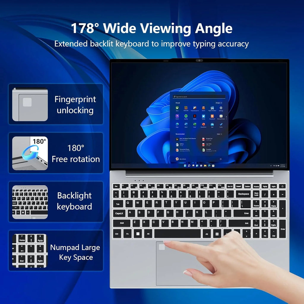 2026 Windows 11 Laptops 15.6 inch Laptop Fingerprint Unlock Intel Core I9-10980HK 16GB RAM 2TB SSD Backlight Gaming Notebook