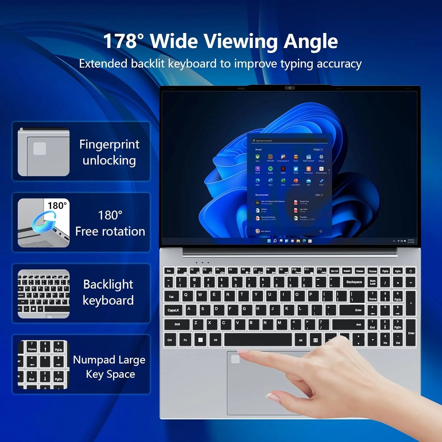 2026 Windows 11 Laptops 15.6 inch Laptop Fingerprint Unlock Intel Core I9-10980HK 16GB RAM 2TB SSD Backlight Gaming Notebook