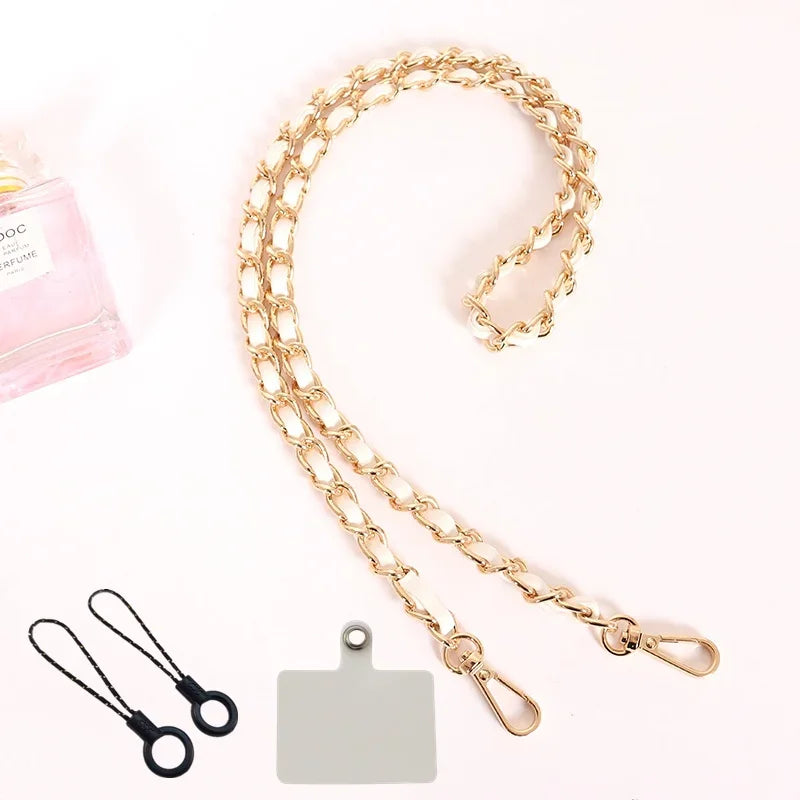 Universal Lanyard for Mobile Phone Crossbody Case Phone Charm Adjustable Strap Pu Leather Metal Chain Anti-Loss Hanging Rope