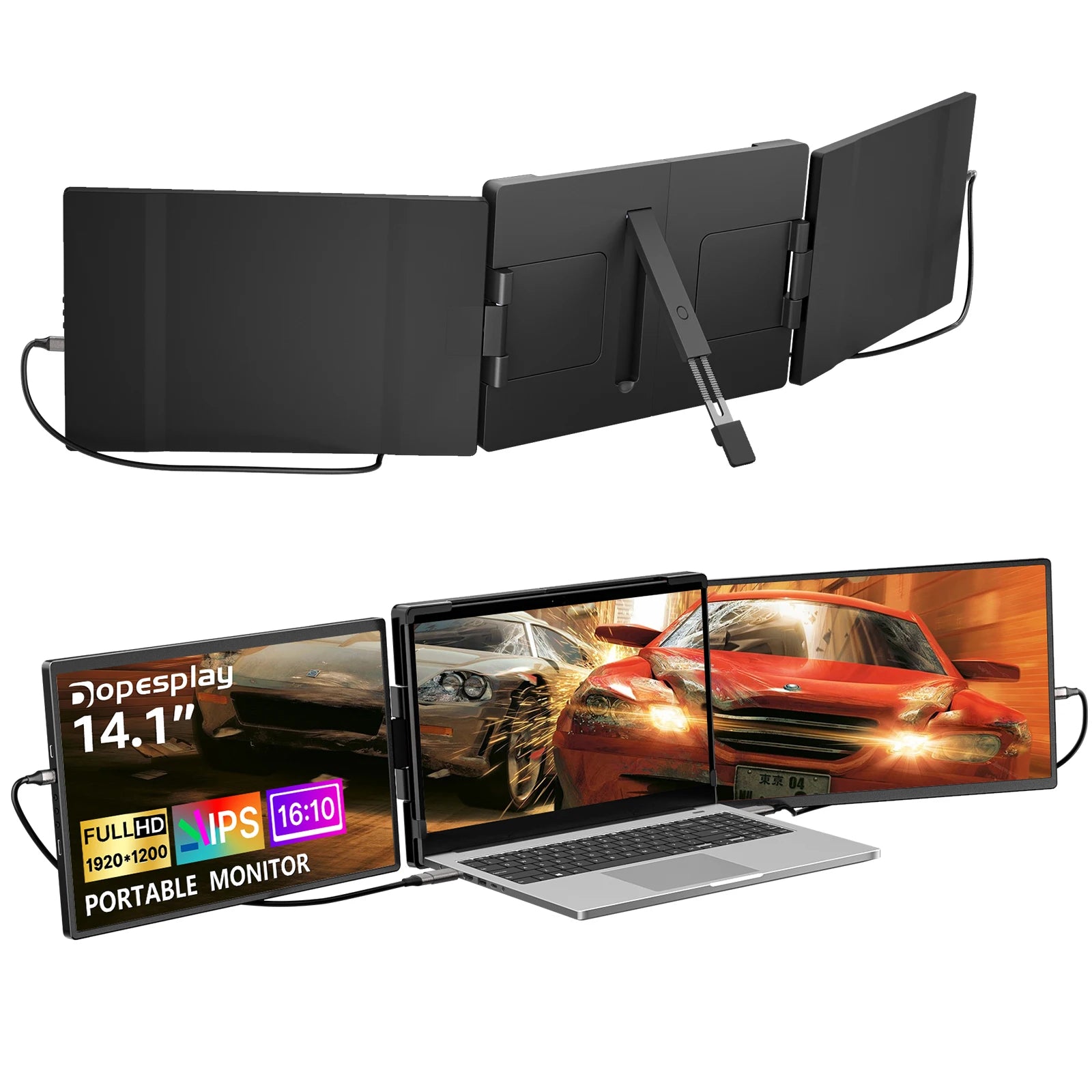 Dopesplay 14.1inch Laptops Screen Extender Triple Dual FHD 1200P IPS Portable Monitors For Windows Macbook Chrome 13.3-17.3 inch