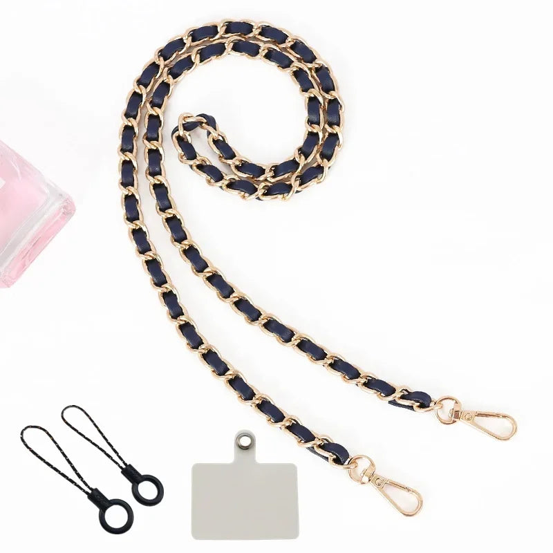 Universal Lanyard for Mobile Phone Crossbody Case Phone Charm Adjustable Strap Pu Leather Metal Chain Anti-Loss Hanging Rope