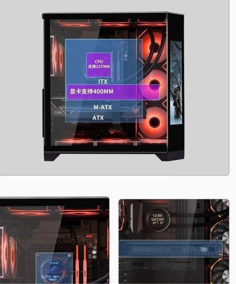 4 RGB Fans Included Gaming PC Case with LCD Screen, ATX MATX Tempered Glass, Supports 400mm GPU 360 Liquid Cooler